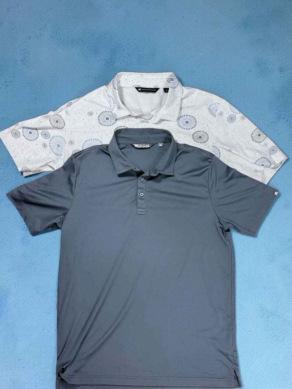 TravisMathew Men's White Floral Print & Black Polo Shirts, Size L Lot 2 Polos